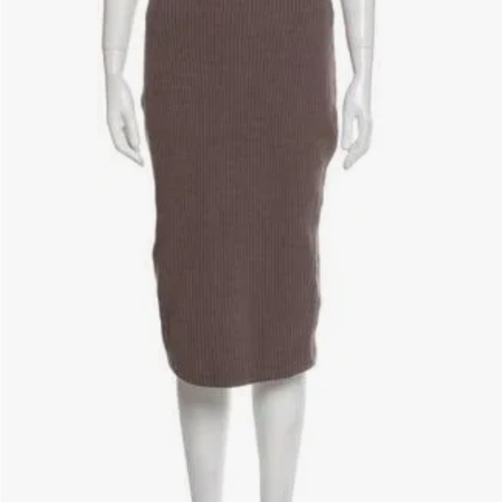 Frankie Shop Brown Ribbed Midi Pencil Skirt